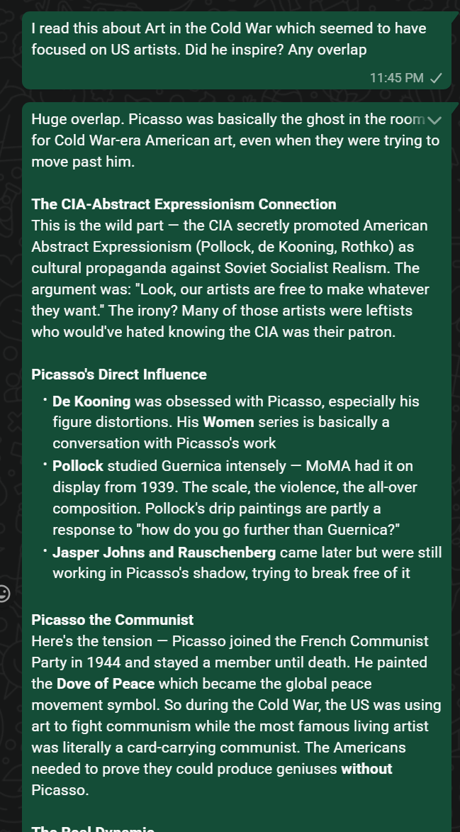 System 1 response about Picasso and Cold War art